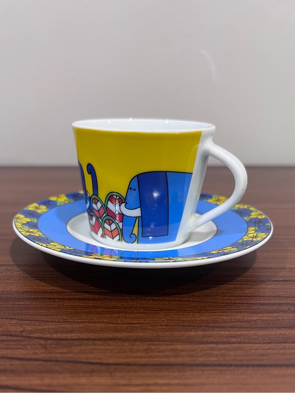 Porcellane Tognana Italy Espresso Cup & Saucer Blue Elephant Floral Vintage